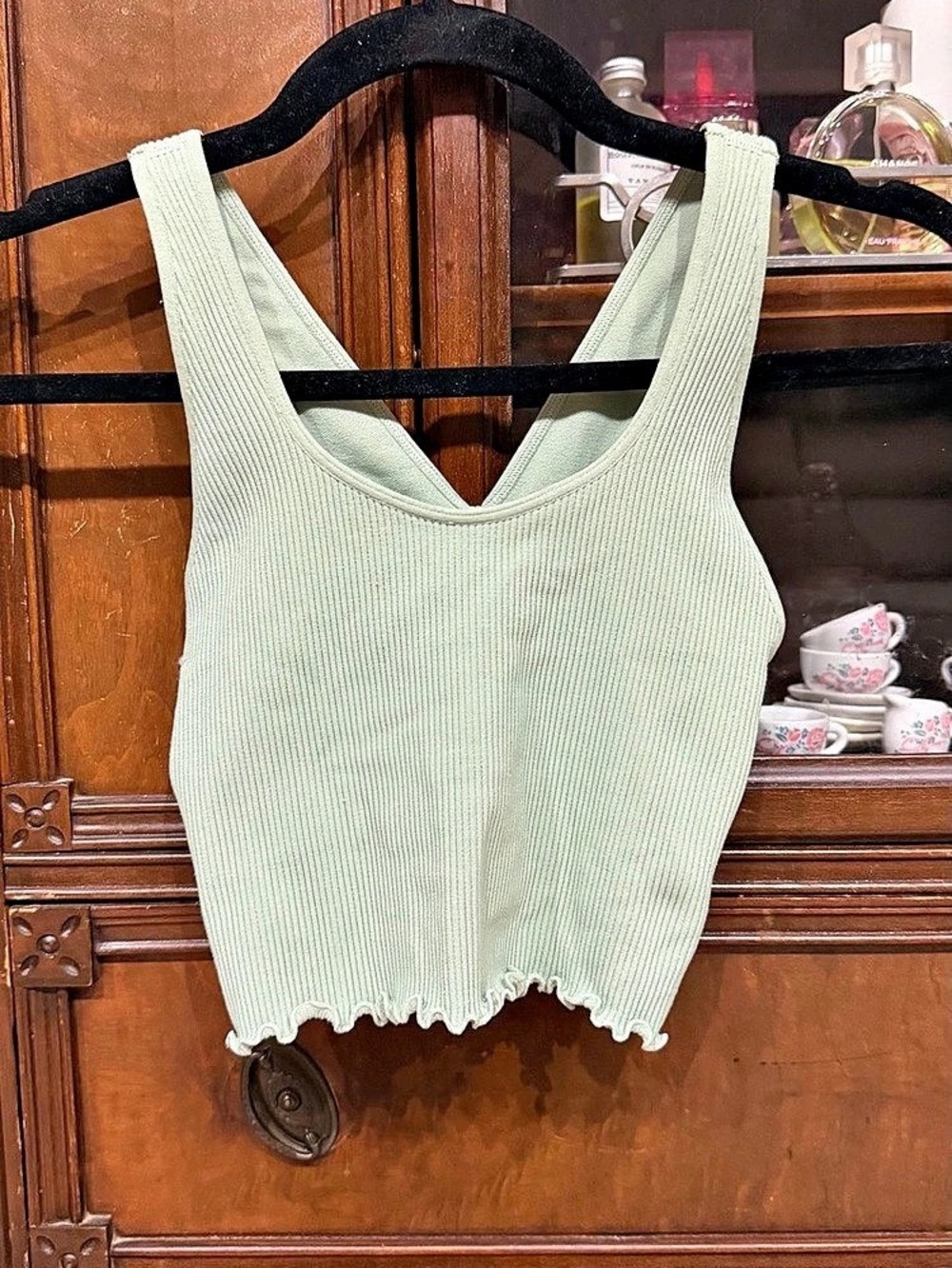 NUX Ribbed Tank Bodysuit in Green Size Medium Like New